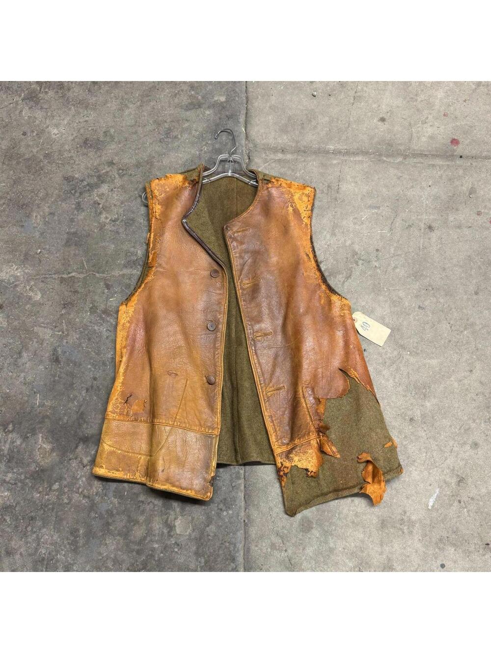 Vintage 60s 70s Leather Distressed Patchwork Western Film Costume Vest